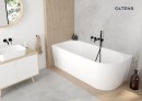 Oltens Molle bateria wannowo-prysznicowa podtynkowa 4-otworowa czarny mat 34105300 - bateria zamontowana na ścianie w łazience z jasnymi ścianami oraz jasną podłogą