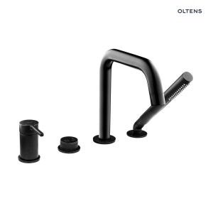 Oltens Rann bateria wannowo-prysznicowa 4 otworowa nawannowa czarny mat 34205300