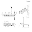Oltens Rann bateria wannowo-prysznicowa podtynkowa 4-otworowa czarny mat 34110300 - rysunek techniczny