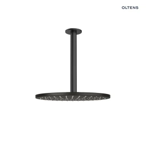 Oltens Atran deszczownica 22x22 cm okrągła z ramieniem sufitowym Aera czarny mat 36089300