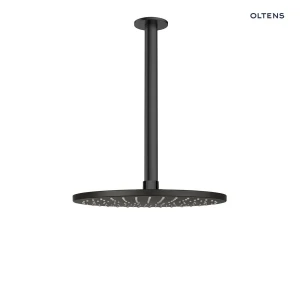 Oltens Atran deszczownica 22x22 cm okrągła z ramieniem sufitowym Aera czarny mat 36084300