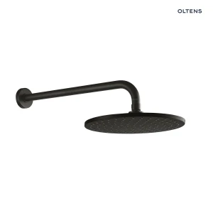 Oltens Atran Lagan deszczownica 22 cm okrągła z ramieniem ściennym czarny mat 36018300