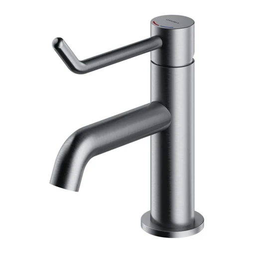 Bateria umywalkowa z kolekcji Omnires Y Inclusive Design stojąca w kolorze - nikiel szczotkowany, wyposażona w wydłużoną, ergonomiczną dźwignię do uruchamianie strumienia wody Y1210NID-NI