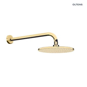 Oltens Atran Lagan deszczownica 22 cm okrągła z ramieniem ściennym złoty połysk 36018800