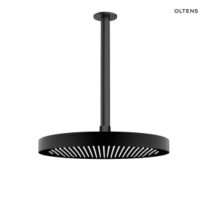 Oltens Regna deszczownica 32x32 cm okrągła z ramieniem sufitowym Aera czarny mat 36083300