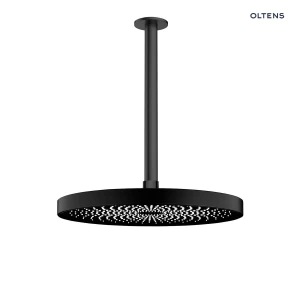 Oltens Vann deszczownica 26x26 cm okrągła z ramieniem sufitowym Aera czarny mat 36086300