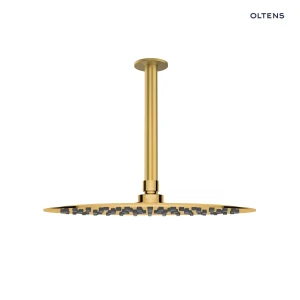Oltens Vindel deszczownica 30 cm okrągła z ramieniem sufitowym Aera złoto szczotkowane 36082810