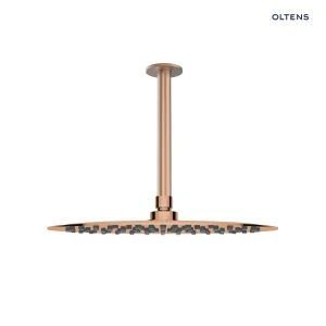Oltens Vindel deszczownica 30x30 cm okrągła z ramieniem sufitowym Aera miedź szczotkowana 36082610