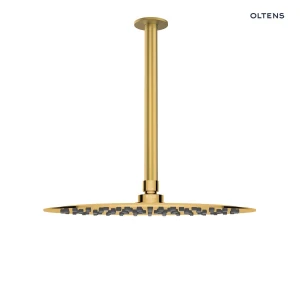 Oltens Vindel deszczownica 30 cm okrągła z ramieniem sufitowym Aera złoto szczotkowane 36081810