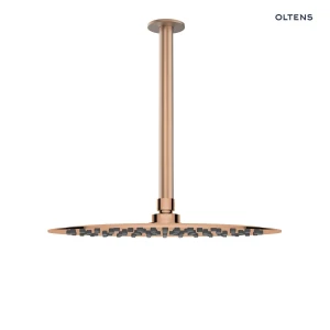 Oltens Vindel deszczownica 30x30 cm okrągła z ramieniem sufitowym Aera miedź szczotkowana 36081610