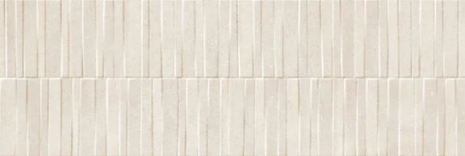 Biała płytka ścienna Marazzi Slow Wall 3D Dash Pomice 40x120 cm MPCC. Powierzchnia o matowym wykończeniu z wyraźną, trójwymiarową strukturą pionowych, nieregularnych prążków. Jasna, mineralna kolorystyka z subtelną teksturą naturalnego tynku.