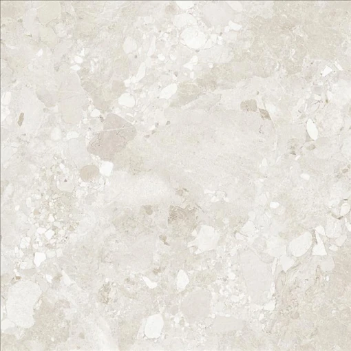 Gres Alaplana Gravina White Mate 120x120 w jasnym, niemal białym odcieniu. Matowa powierzchnia z bogatym wzorem lastryko i detalami naturalnego kamienia tworzy nowoczesną bazę do jasnych wnętrz. Idealny wybór do salonów, kuchni oraz łazienek w stylu loft.