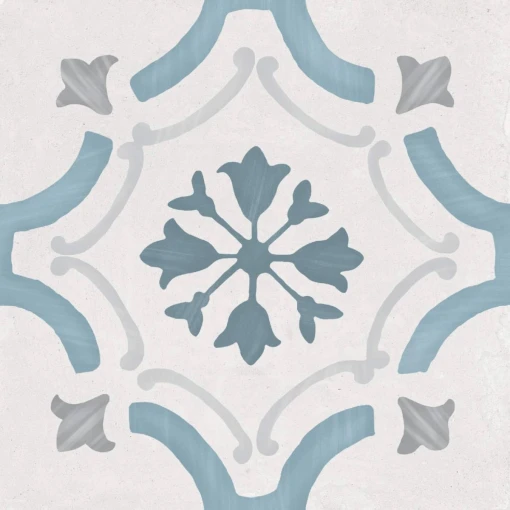 Płytka gresowa, podłogowa, patchworkowa w jasnym kolorze, wykończenie powierzchni matowe, Peronda/Harmony Sirocco Blue Ornate 22,3x22,3