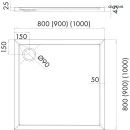Oltens Superior brodzik 90x90 cm kwadratowy akrylowy biały 17001000 - rysunek techniczny