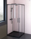 Oltens Superior brodzik 90x90 cm kwadratowy akrylowy czarny mat 17001300 - brodzik zamontowany w łazience z różową mozaiką na ścianie oraz czarnym zestawem prysznicowym