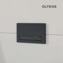 Oltens Torne przycisk spłukujący do WC czarny mat 57103300 - przycisk zamontowany na jasnych płytkach w łazience