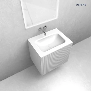 Oltens zestaw Lun szafka podumywalkowa 60 cm z umywalką Kalla LavaForm biały mat/biały połysk 68770000