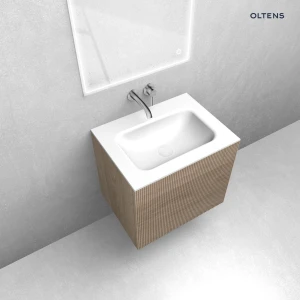 Oltens zestaw Lun szafka podumywalkowa 60 cm z umywalką Kalla LavaForm dąb/biały połysk 68770060