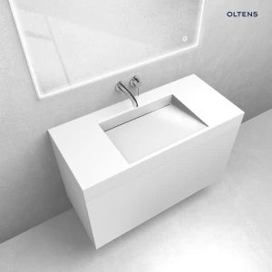 Zestaw Oltens Lun szafka podumywalkowa 100 cm z umywalką Stila LavaForm biały mat/biały połysk 68800000