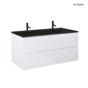 Oltens Vernal szafka 120 cm podumywalkowa wisząca z umywalką biały połysk/czarny mat 68465000