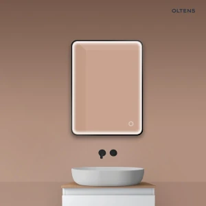 Oltens Nordlis lustro 60x80 cm prostokątne z oświetleniem z przodu z matą grzewczą czarny 64116300