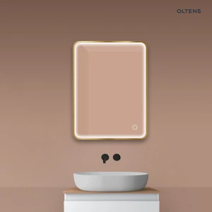 Oltens Nordlis lustro 60x80 cm prostokątne z oświetleniem z przodu z matą grzewczą złoto szczotkowane 64116810