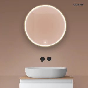 Oltens Nordlis lustro 60x60 cm okrągłe z oświetleniem z przodu z matą grzewczą złoty 64100800