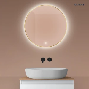 Oltens Nordlis lustro 60x60 cm okrągłe z oświetleniem od tyłu z matą grzewczą złoty 64108800