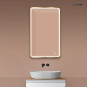 Oltens Nordlis lustro 60x100 cm prostokątne z oświetleniem z przodu z matą grzewczą złoto szczotkowane 64117810