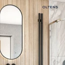 Oltens Nordlis lustro 40x90 cm owalne z oświetleniem od tyłu z matą grzewczą czarny 64113300 - lustro powieszone na ścianie w łazience w towarzystwie prysznica
