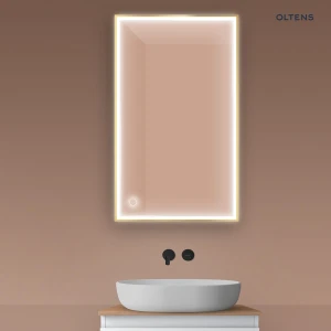 Oltens Nordlis lustro 60x100 cm prostokątne z oświetleniem z przodu z matą grzewczą złoty 64106800