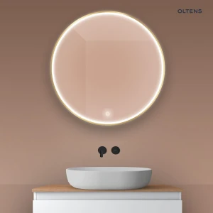 Oltens Nordlis lustro 80x80 cm okrągłe z oświetleniem z przodu z matą grzewczą złoty 64101800