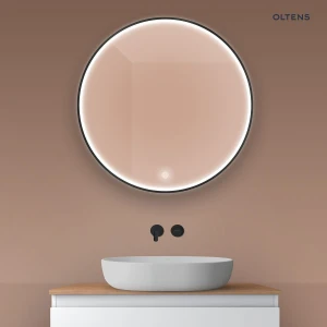 Oltens Nordlis lustro 80x80 cm okrągłe z oświetleniem z przodu z matą grzewczą czarny 64101300