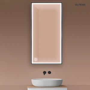 Oltens Nordlis lustro 60x120 cm prostokątne z oświetleniem z przodu z matą grzewczą czarny 64107300
