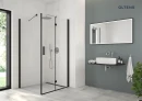 Oltens Nordlis lustro 60x120 cm prostokątne z oświetleniem z przodu z matą grzewczą czarny 64107300 - lustro powieszone na ścianie w łazience gdzie znajduje się duży prysznic oraz okno