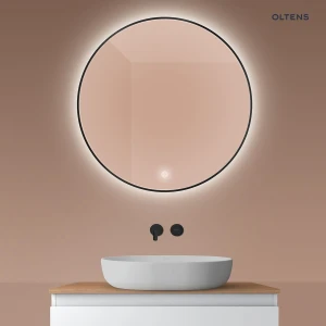 Oltens Nordlis lustro 80x80 cm okrągłe z oświetleniem od tyłu z matą grzewczą czarny 64109300