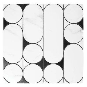 Dunin Bellamy Carrara GP 30x30 marmurowa geometryczna mozaika w czarnym i białym kolorze