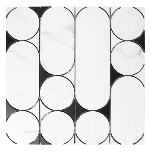 Dunin Bellamy Carrara GP 30x30 marmurowa geometryczna mozaika w czarnym i białym kolorze