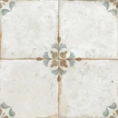 Peronda FS Workshop Aqua 45x45- patchworkowa płytka podłogowa w w ciepłych beżowych i zielonych odcieniach z rustykalnym wzorem florystycznym