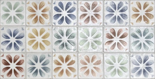 Gayafores Deco Iris Mix 32x62,5- Biała płytka ścienna w połysku z kolorowymi miksem kwiatów