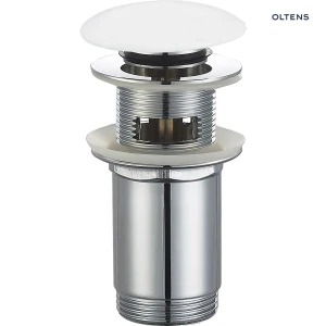 Oltens Halsa korek do umywalki klik klak okrągły z przelewem G 1 1/4 biały ceramiczny 05102000