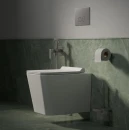 Łazienka z zielonymi płytkami ścienno-podłogowymi, wiszącą białą misą wc oraz podtynkową baterią bidetową z zestawem natryskowym  Omnires PARMA nikiel szczotkowany SYSPMBI2NI
