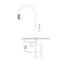 Bateria kuchenna stojąca z zestawem do filtrowania wody Omnires SWITCH, obrotowa dwudrożna wylewka, grafit szczotkowany SW9057-FD1GR - rysunek techniczny