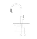 Bateria kuchenna stojąca do podłączenia zestawu filtrującego wodę Omnires SWITCH, obrotowa dwudrożna wylewka, nikiel szczotkowany SW9057NI - rysunek techniczny