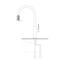 Bateria kuchenna stojąca Omnires SWITCH z wyciąganą wylewką do podłączenia zestawu filtrującego mosiądz szczotkowany SW9059BSB - rysunek techniczny