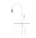 Bateria kuchenna stojąca Omnires SWITCH z wyciąganą wylewką do podłączenia zestawu filtrującego miedź szczotkowana SW9059CPB - rysunek techniczny