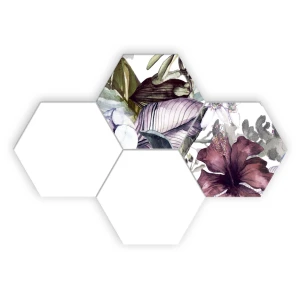 Ceramik Studio Heksagon White & Flower 36x25 ścienna mozaika dekoracyjna biała z motywem kwiatowym