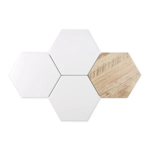 Ceramik Studio Heksagon White-Wood 36x25 mozaika ceramiczna ścienna heksagonalna biała z drewnem