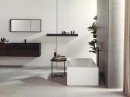 Wnętrze z szarymi płytkami imitującymi kamień Porcelanosa Prada Acero