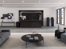 Hol recepcji hotelowej z drewnopodobnymi płytkami Porcelanosa Devon Bone